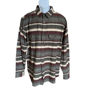 Woolly Dry Goods Charcoal & Burgundy Striped Flannel Shirt, Large Cabincore